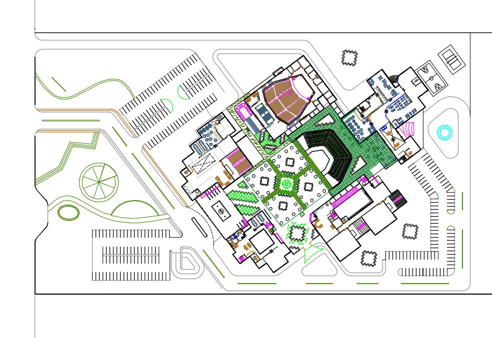 CAD Layout of Cultural Centre With Structured Public Space Plan files