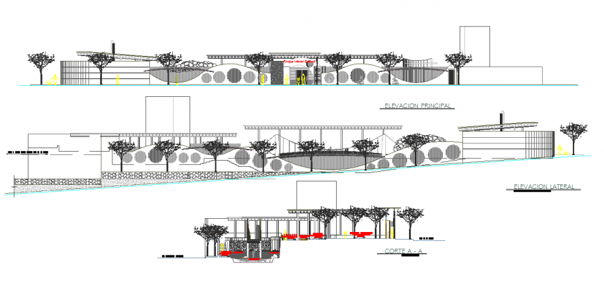 Cultural Children's Park section and elevation drawing in dwg file.