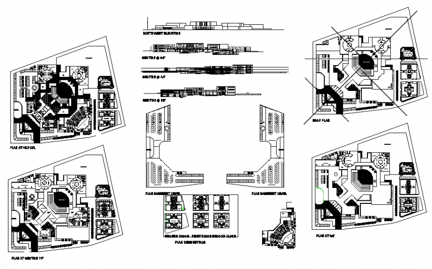 Cultural government center detailed architecture project dwg file