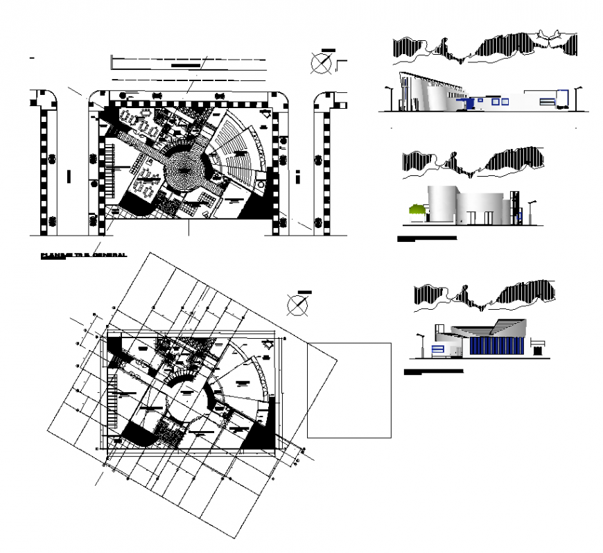 Cultural hall detail elevation and plan layout file