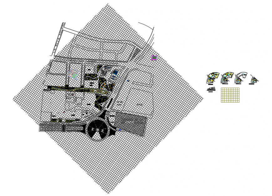 Culture center distribution plan and floor plan details dwg file
