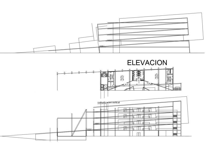 Culture center main and back elevation and toilet plan cad drawing details dwg file