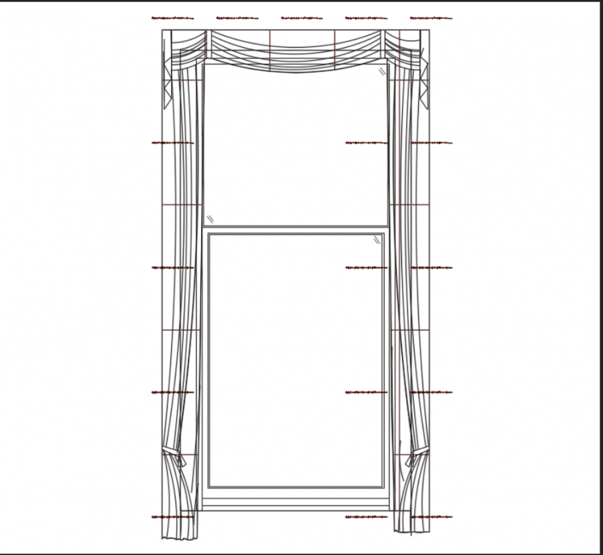 Curtain elevation with windows view of house dwg file