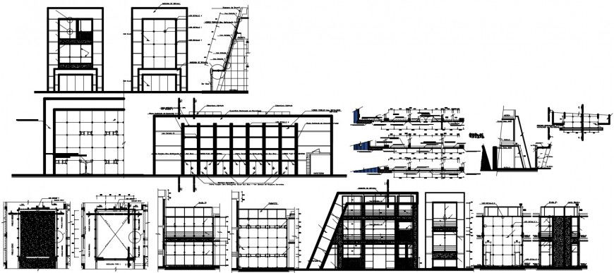 Curtain multiple walls sections and construction drawing details dwg file
