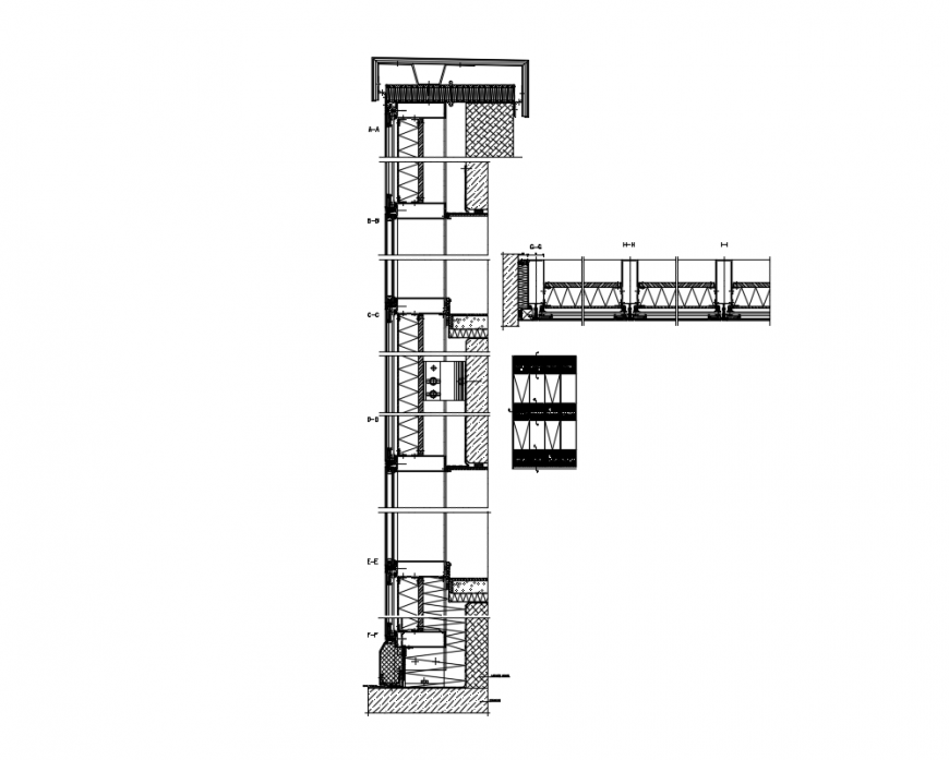 Curtain wall constructive sectional details dwg file