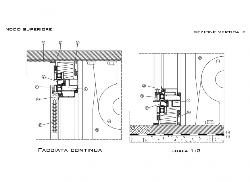 Curtain wall joints constructive sectional details dwg file