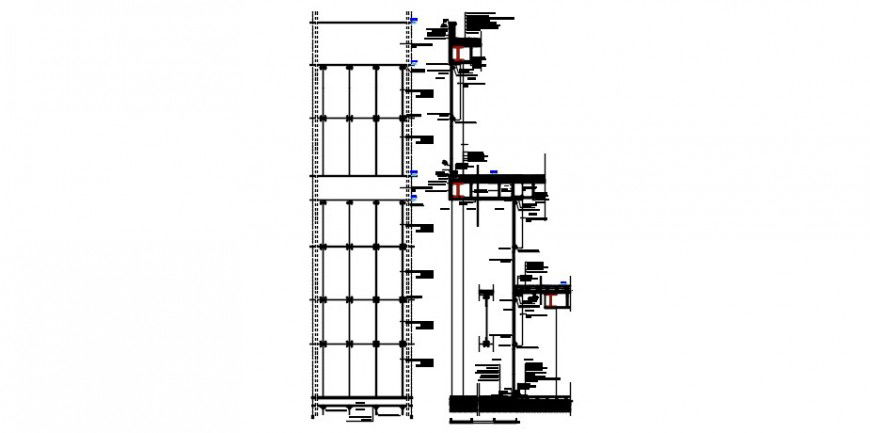 Curtain wall section and construction details dwg file