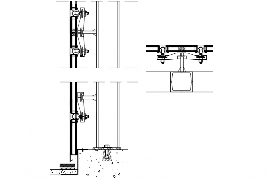 Curtain wall section and constructive structure details dwg file
