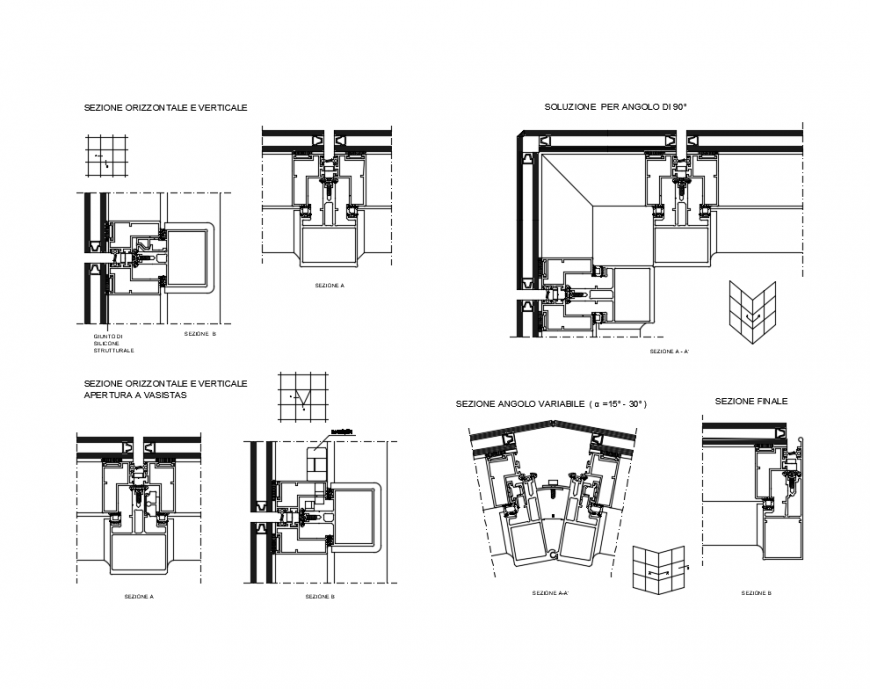 Curtain walls constructive sectional details dwg file