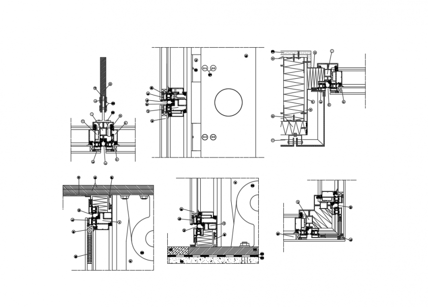 Curtain walls constructive structure details dwg file