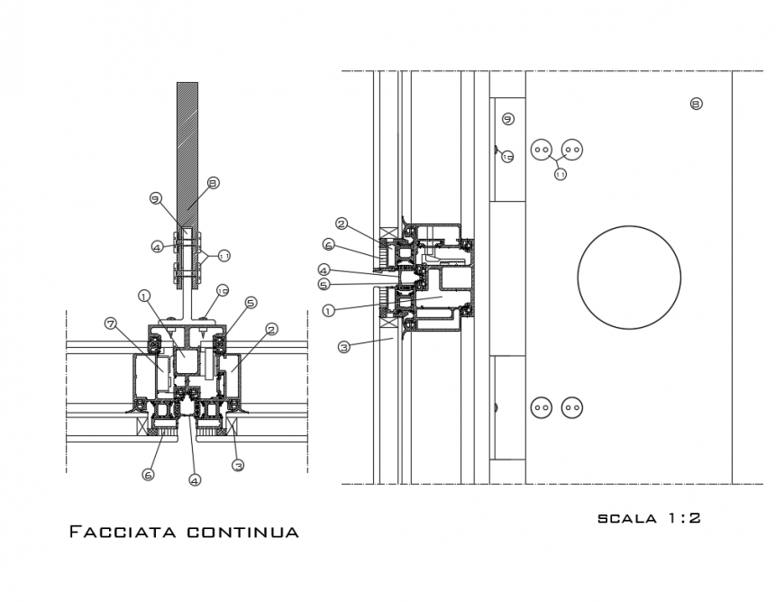 Curtain walls of house window constructive sectional details dwg file