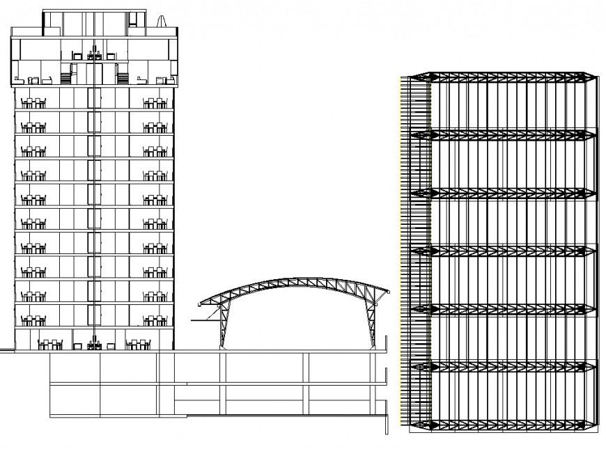 curve court cover , apartment section building drawing in dwg file.