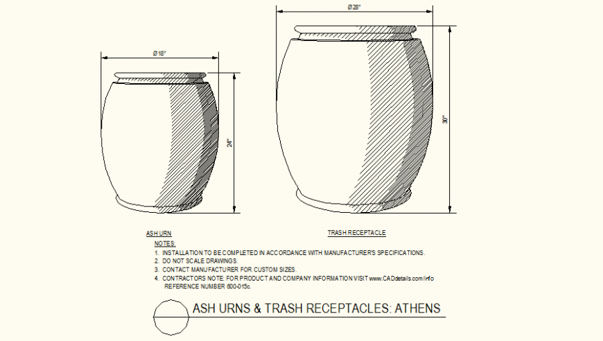 Curve shaped ash urns and trash collector bin detail layout file