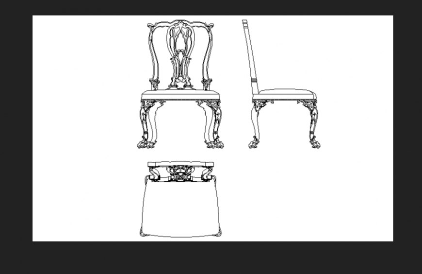 Curved Backrest Chair Elevation Side View and Plan CAD Drawing