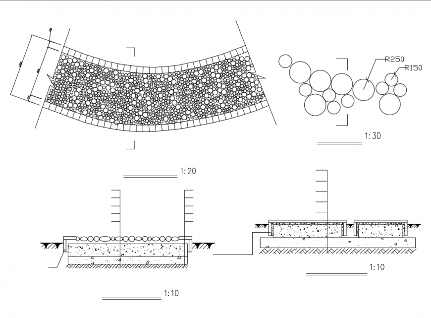 Curved cad pavement landscaping construction drawing details dwg file