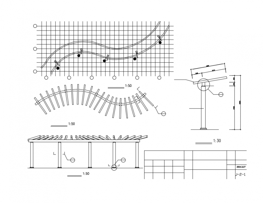 Curved flower shelf of garden landscaping constructive details dwg file