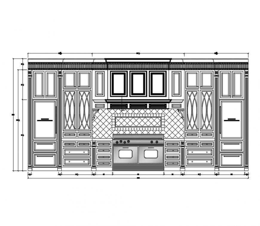 Custom house kitchen plan and interior details cad drawing dwg file