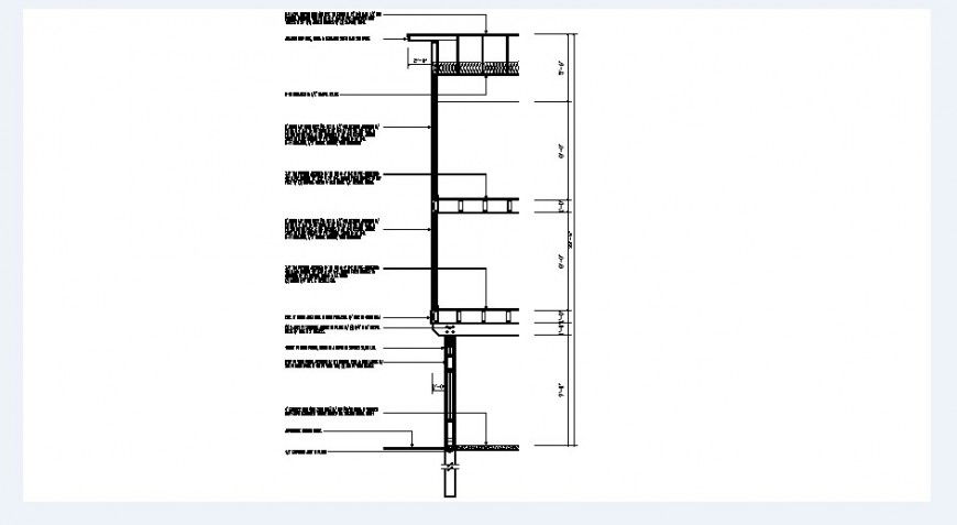 Cut constructive section drawing details of three story building dwg file