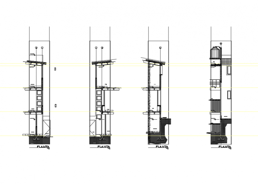 Cut facade constructive sectional details of industrial plant dwg file