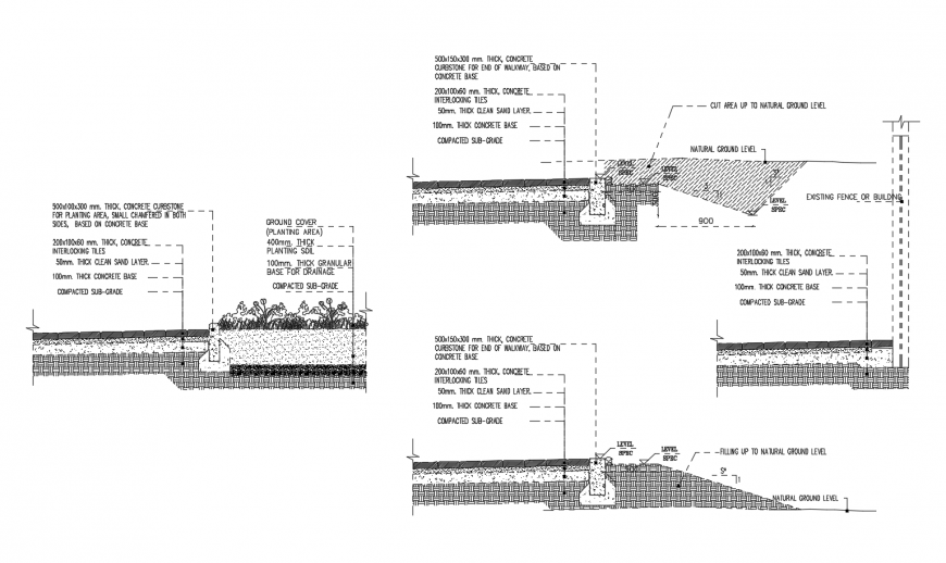 Cut out section of concrete masonry units 2d view autocad file