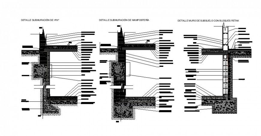 Cut out sectional detail of wall 2d view dwg file