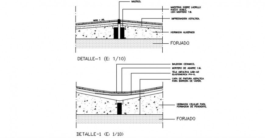 Cut roof sections and construction drawing details dwg file