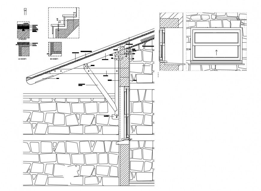 Cut sectional constructive details of house with brick wall dwg file