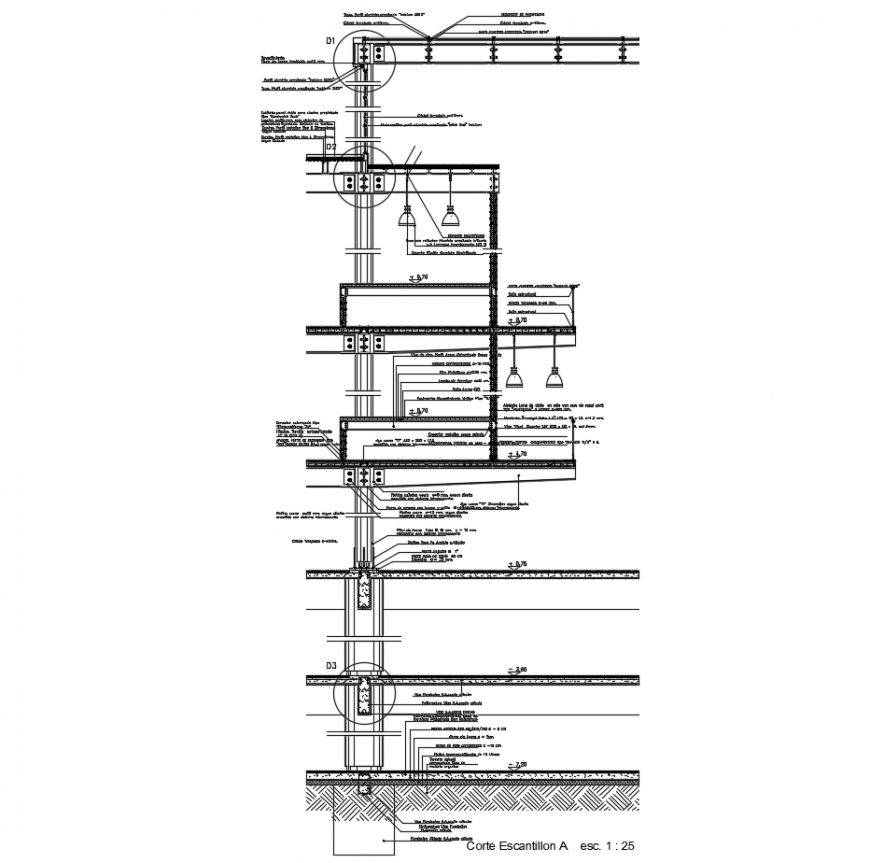 Cut side constructive sectional drawing details of building dwg file