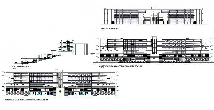 Cut vertical block rear lift elevation and section autocad file