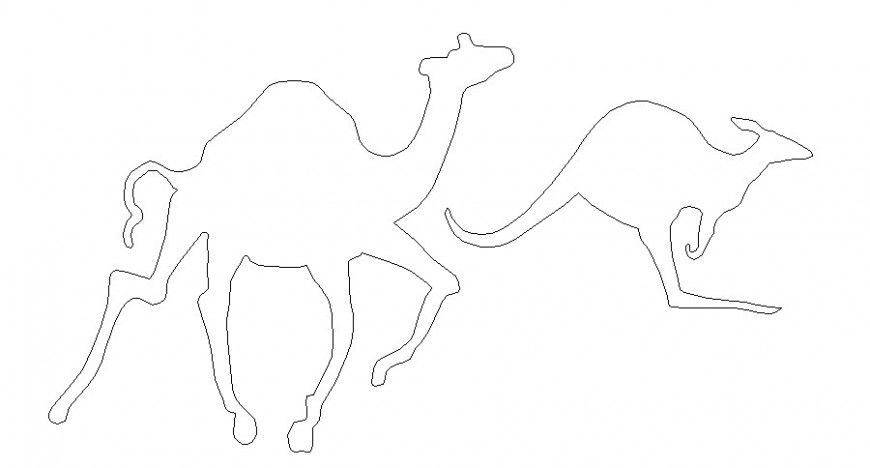 Cute camel and kangaroo side elevation 2d block cad drawing details dwg file