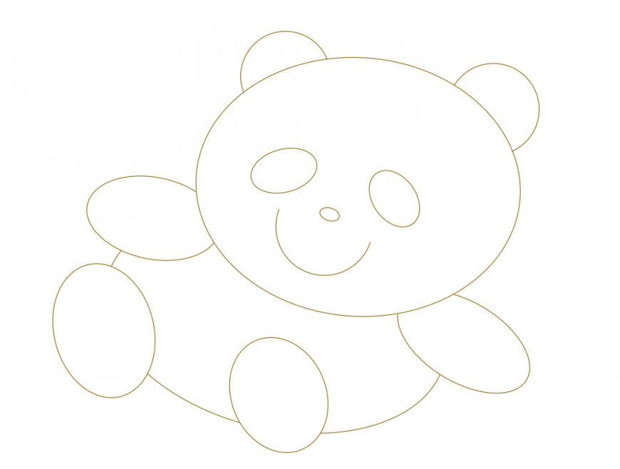 Cute cartoon panda front view elevation cad block design dwg file