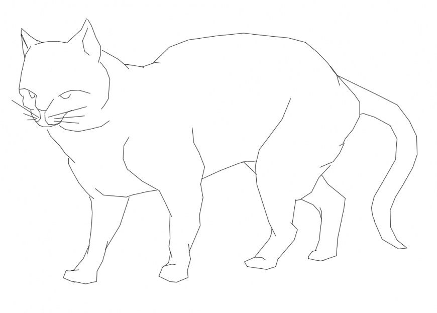 Cute cat animal side elevation cad block details dwg file