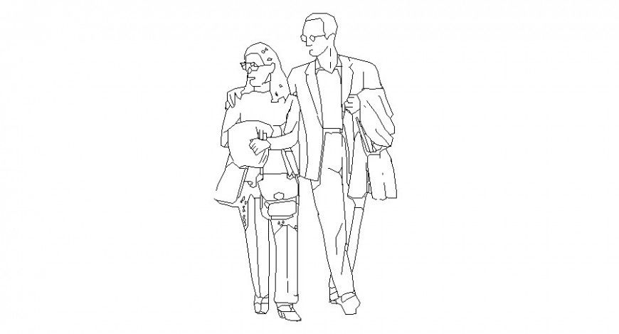 Cute couple elevation block cad drawing details dwg file