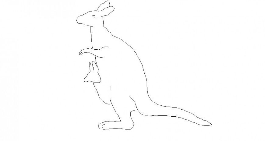 Cute kangaroo side elevation with baby block cad drawing details dwg file
