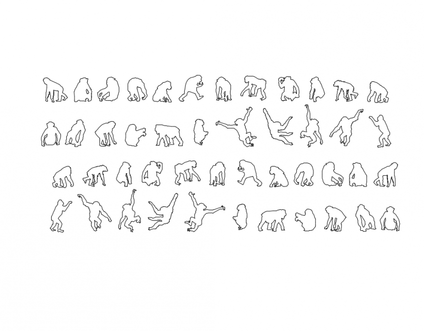 Cute multiple chimpanzees cad blocks details dwg file