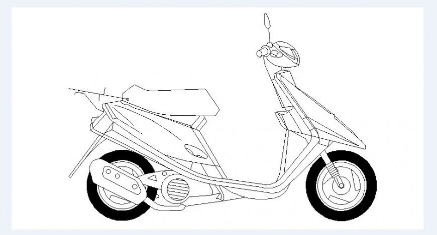 Cute scooter Side view elevation block drawing details dwg file