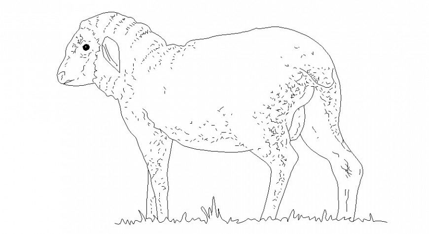 Cute sheep side elevation 2d block cad drawing details dwg file