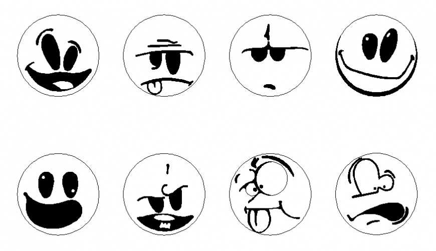 Cute smiley symbols blocks cad drawing details dwg file