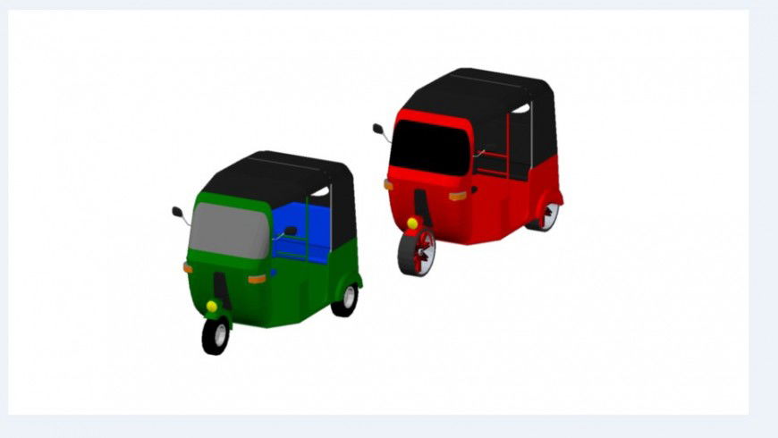 Cute two auto-rickshaw 3d blocks cad drawing details dwg file