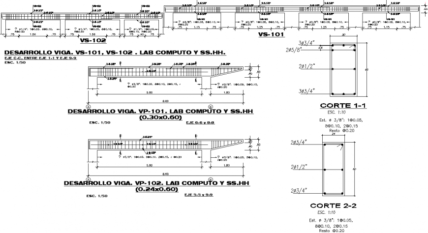 Cutting façade reinforced concrete plan detail dwg file.