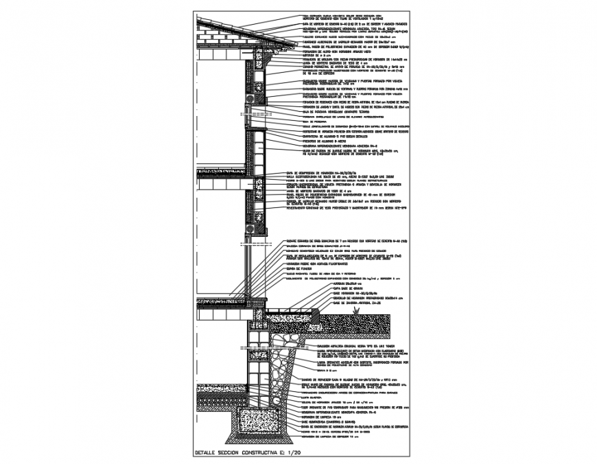 Cutting facade constructive sectional details of house building dwg file