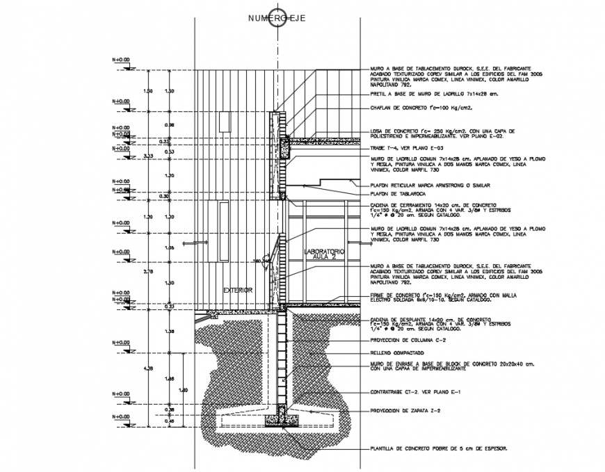 Cutting facade sectional-constructive details of house building dwg file
