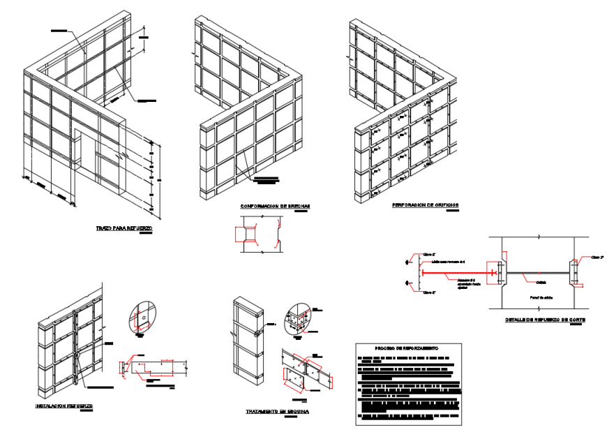 Cutting reinforcement construction method cad drawing details dwg file