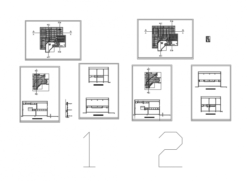 Cutting scale sectional and general layout plan details of house dwg file
