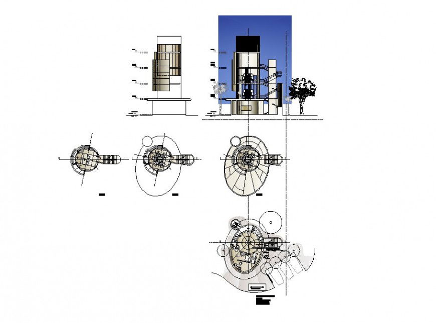Cyber cafe store elevation, section, plan and auto-cad drawing details dwg file