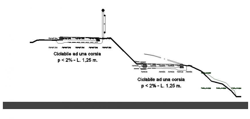 Cycle pedestrian section details of garden dwg file