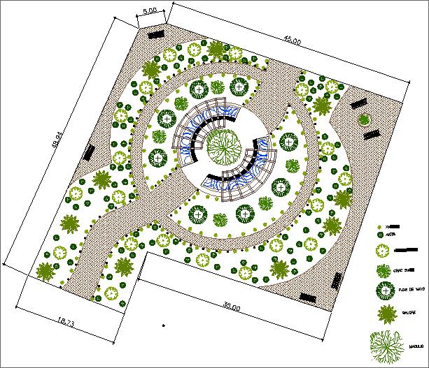 Urban Centre Landscape Plan with Circular Pathways and Seating Zones