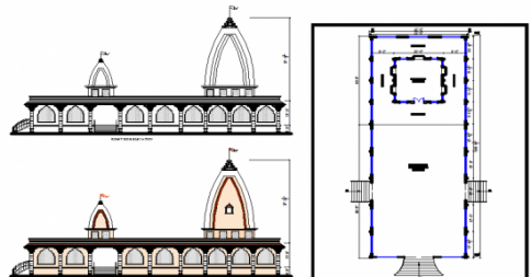 Temple AutoCAD Plan with Elevation and Detailed Architectural Layout
