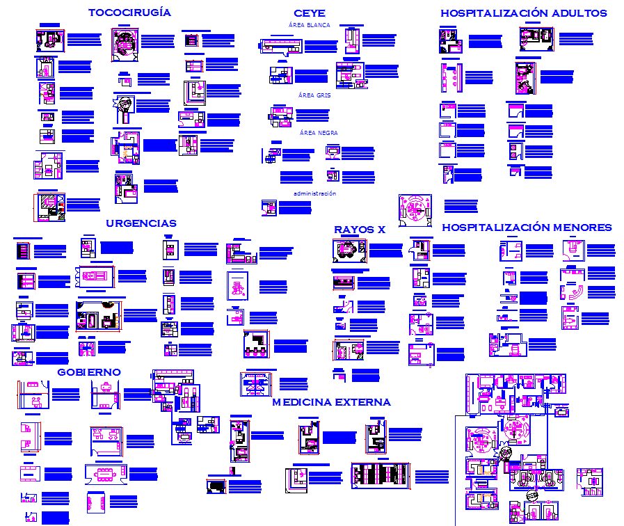 AutoCAD Hospital Layout DWG with 2D Floor Plans and Department Details