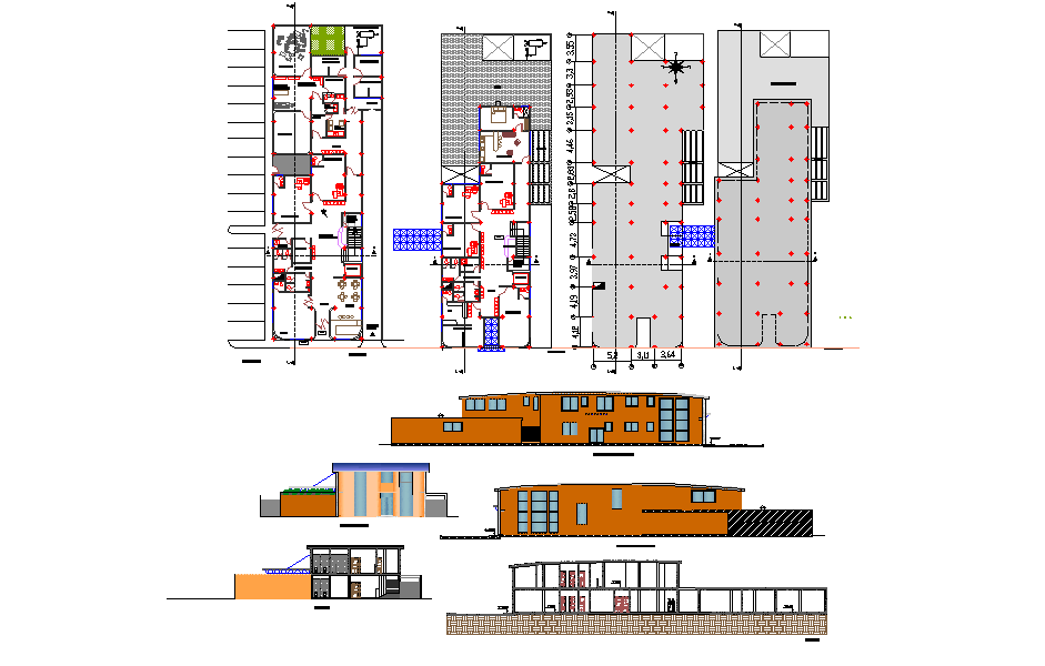 Modern Building Design Detail with Floor Plan and Elevation Views